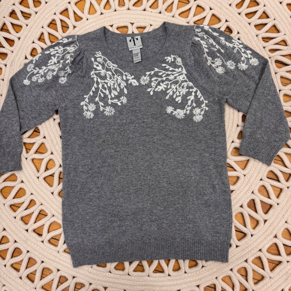 Cottagecore Cozy Feminine Floral Embroidered Angora Blend Sweater Sz S‎